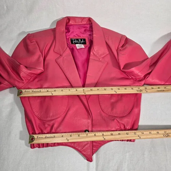 USA Vintage PHILIP NOEL Retro BARBIECORE Bright PINK Leather Crop Jacket Size M. - Picture 17 of 17